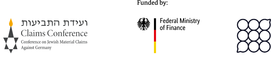 Logos of the Claims Conference, German Federal Ministry of Finance, and Uniting Foundation.