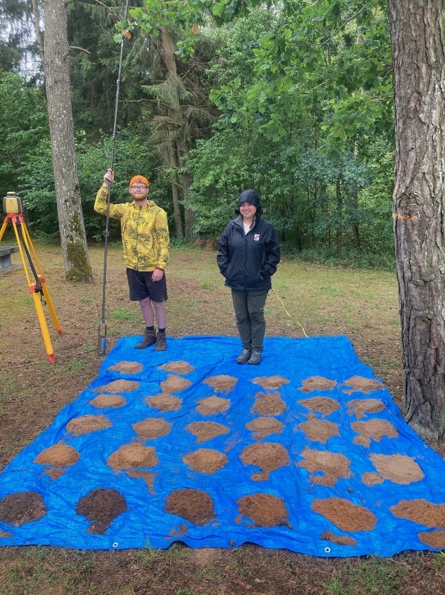 Duquesne students Joe Reeder and Emma McConnell collecting and examining soil samples near a mass killing site outside Šeduva.