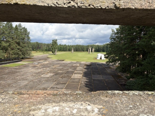 View across the Soviet-era memorial complex at the Salaspils camp site.