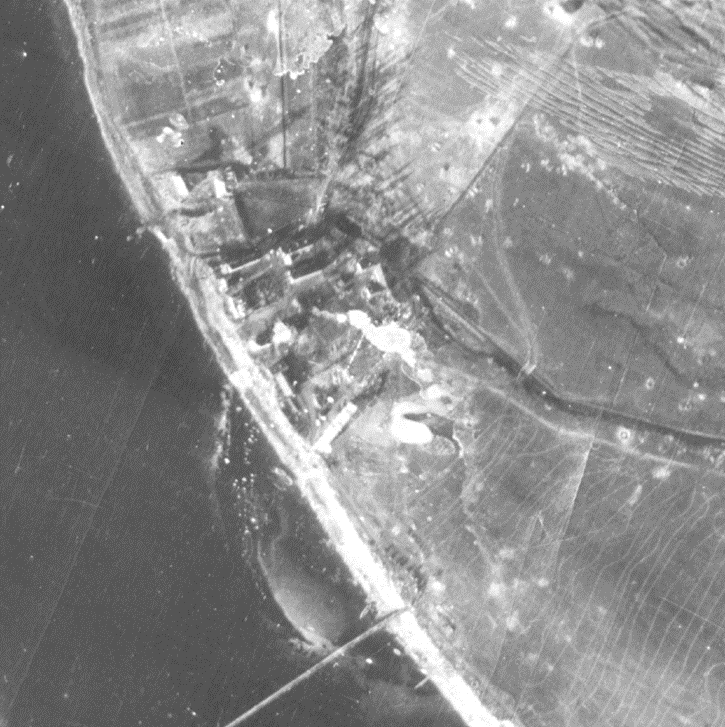 1944 German Luftwaffe aerial photograph showing the Jungfernhof concentration camp site.
