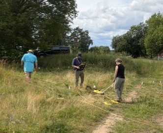 Researchers collecting ground-penetrating radar data at Jungfernhof in 2026 in the area later selected for excavation.