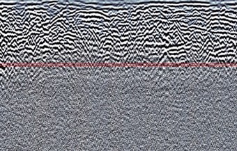Corresponding ground-penetrating radar cross-section from 1.70 to 1.75 meters depth near the Livas Cemetery memorial.