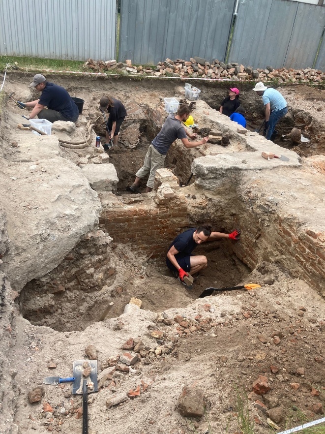 Archaeologists excavating an area adjacent to the Mila 18 bunker site in Warsaw.